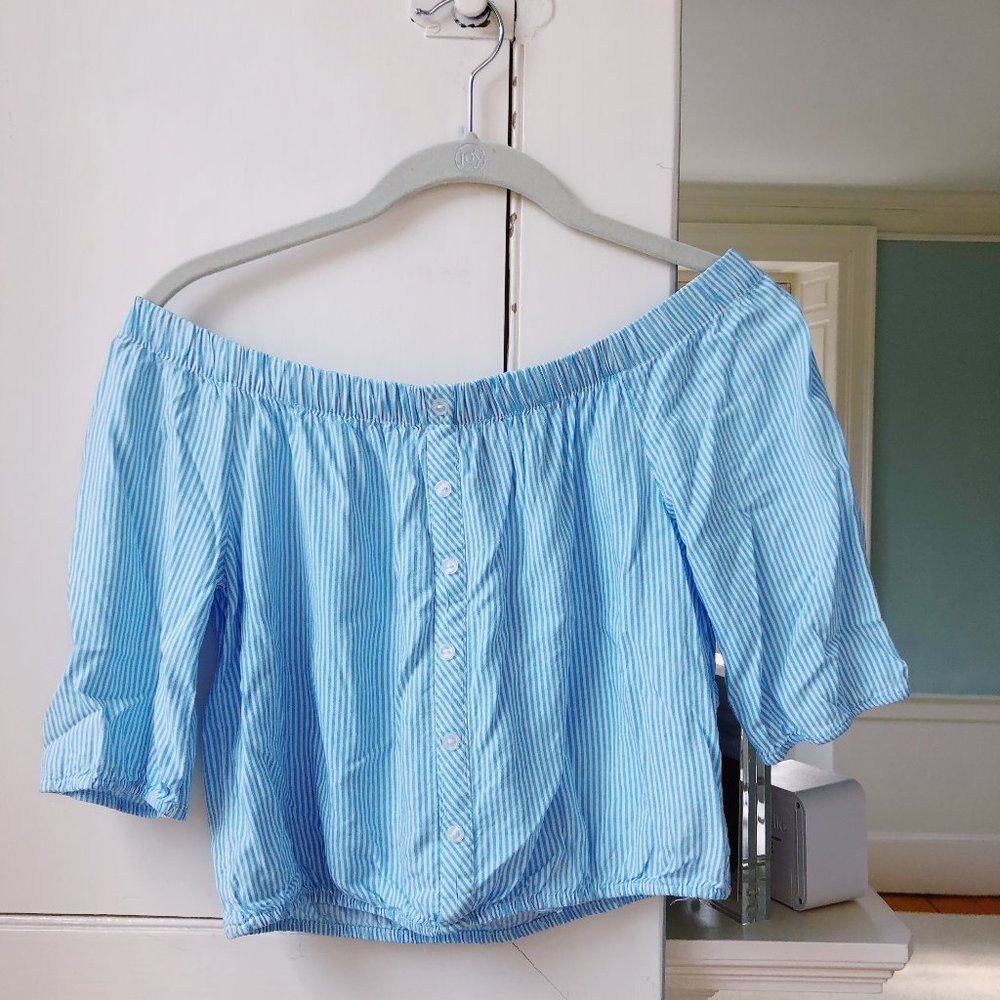 f21: powder blue off the shoulder top